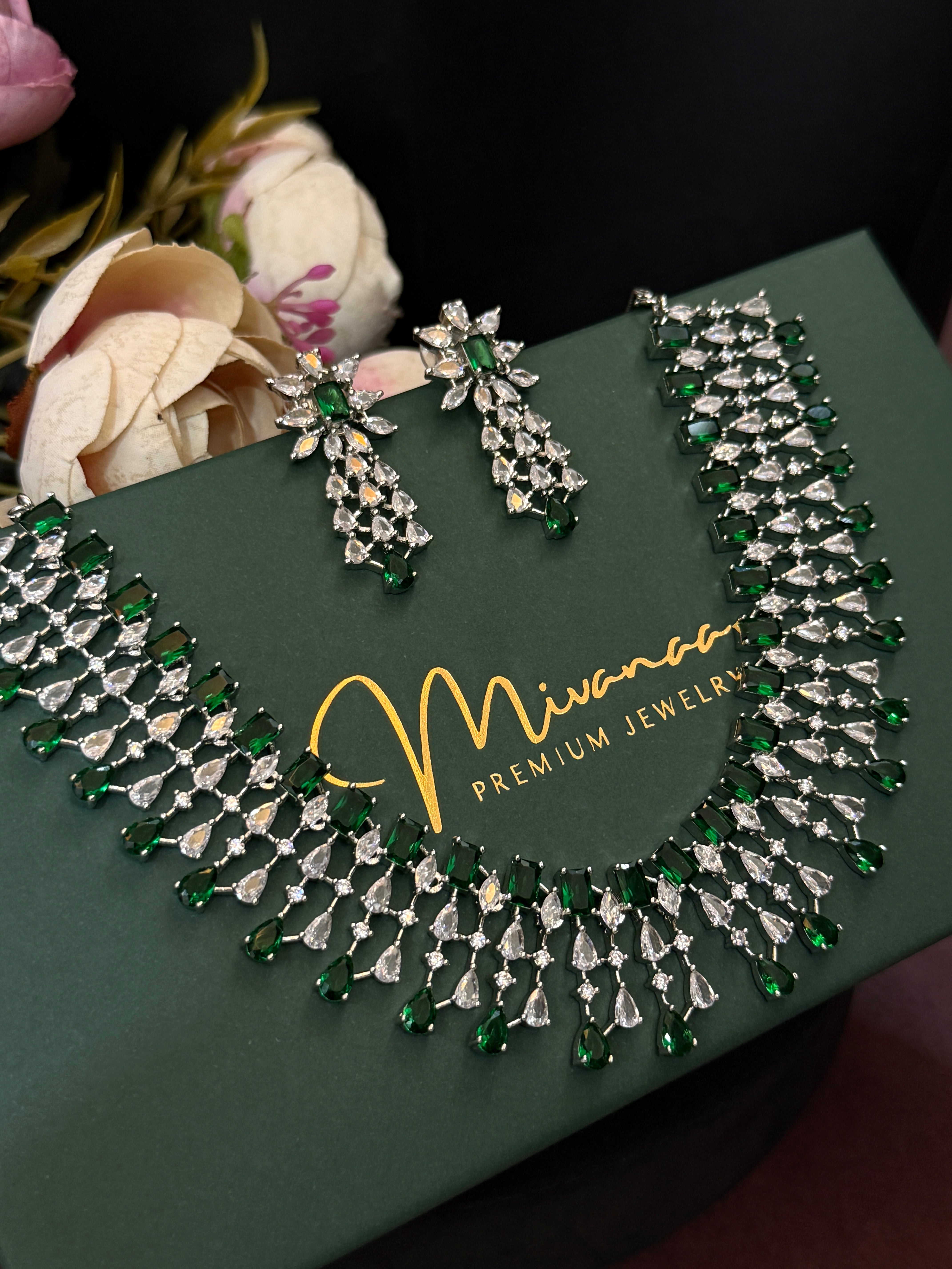 Emerald Elegance American Diamond Necklace Set